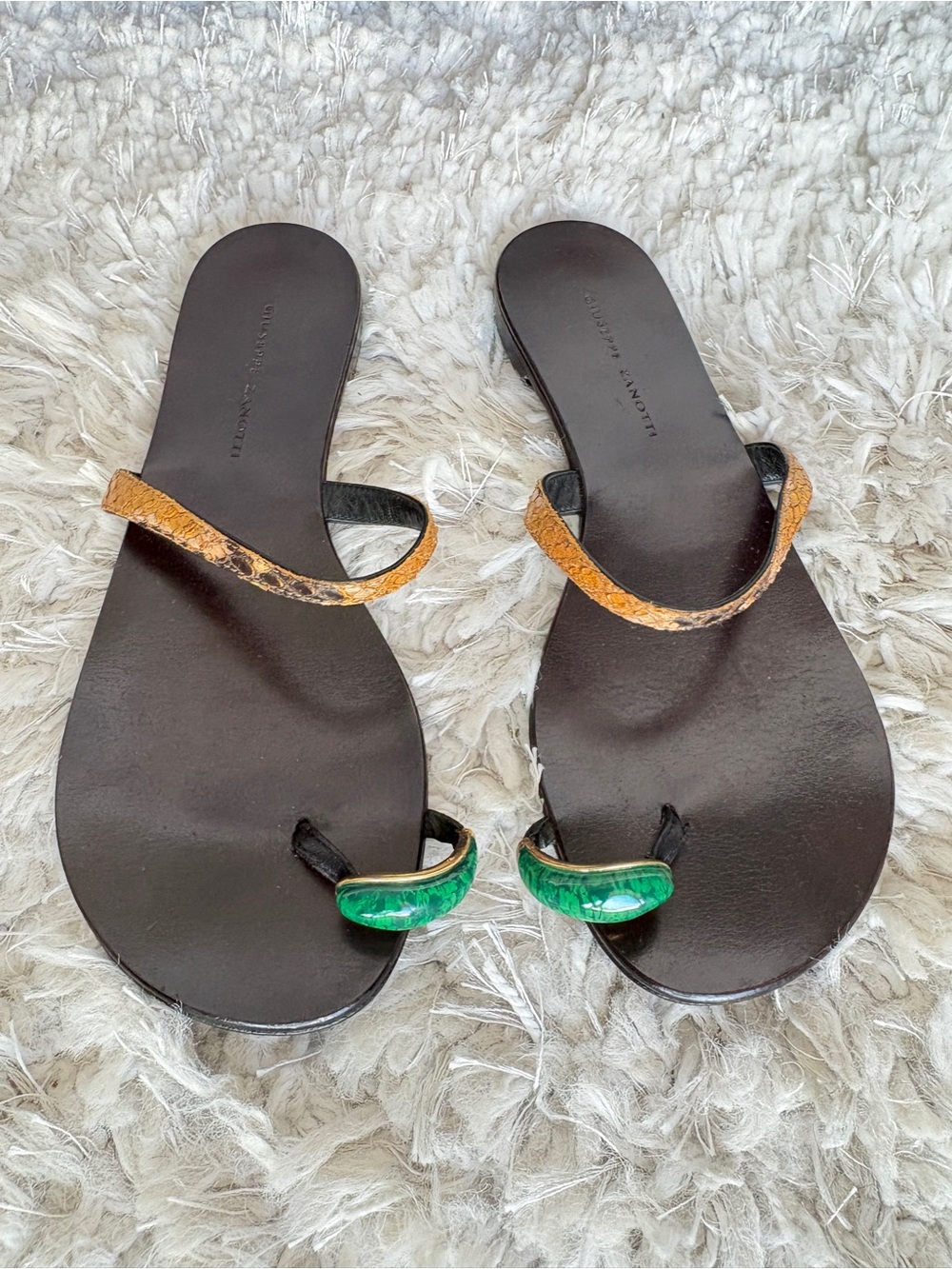 Giuseppe Zanotti Sandals with Green Emerald Stone (sz 7.5)